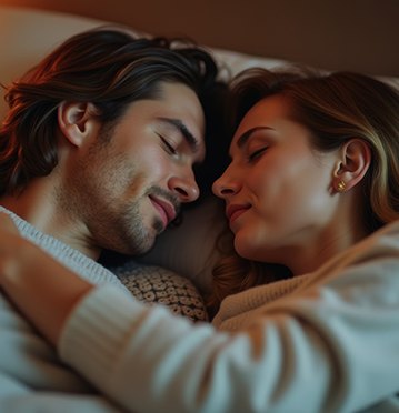 Couple sleeping peacefully in bed